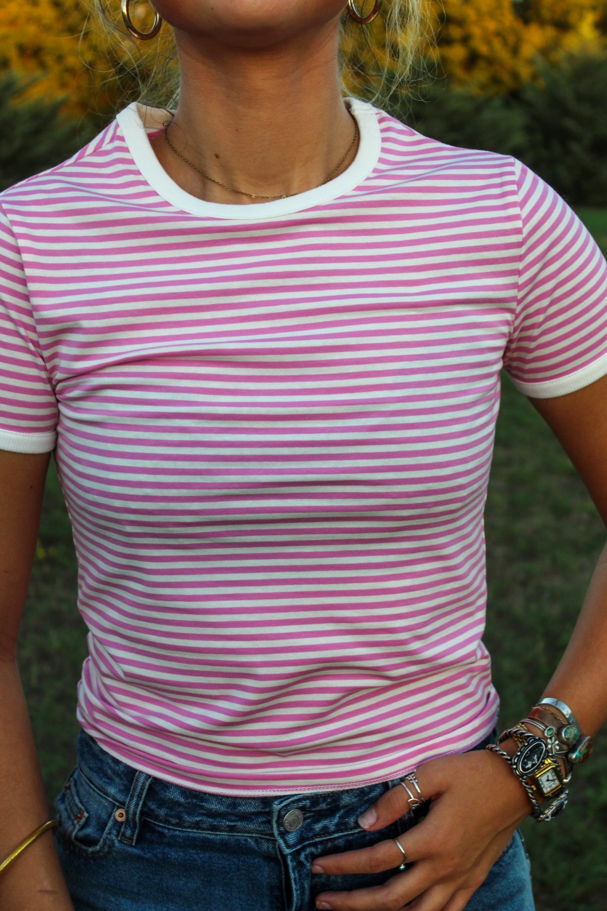 The Blair Striped Tee in Pink