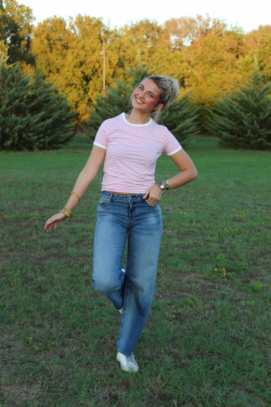 The Blair Striped Tee in Pink