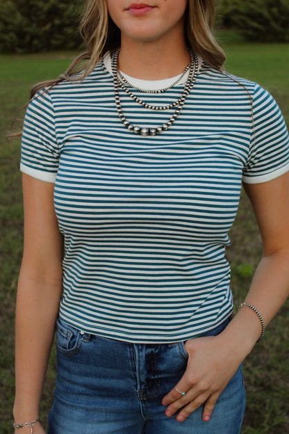 The Blair Striped Tee in Teal