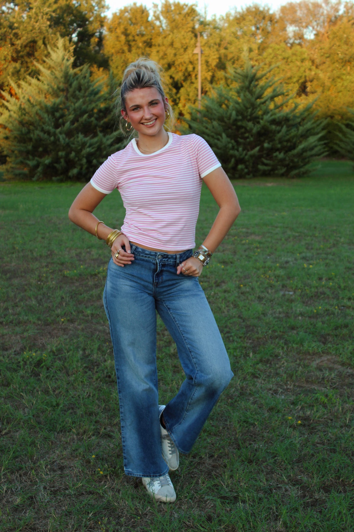 The Blair Striped Tee in Pink