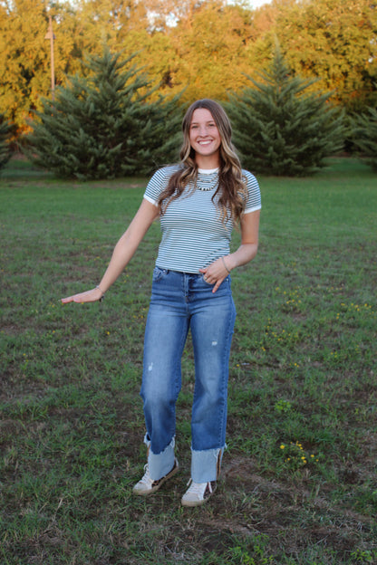 The Blair Striped Tee in Teal