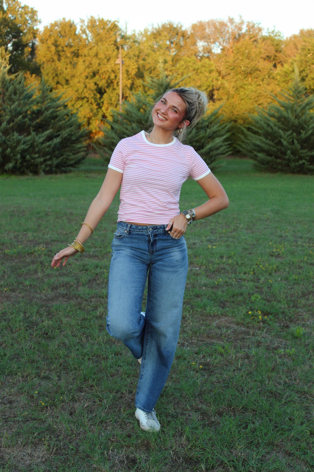 The Blair Striped Tee in Pink