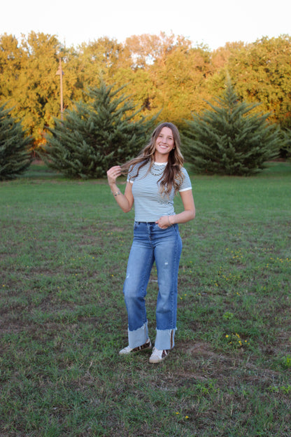 The Blair Striped Tee in Teal