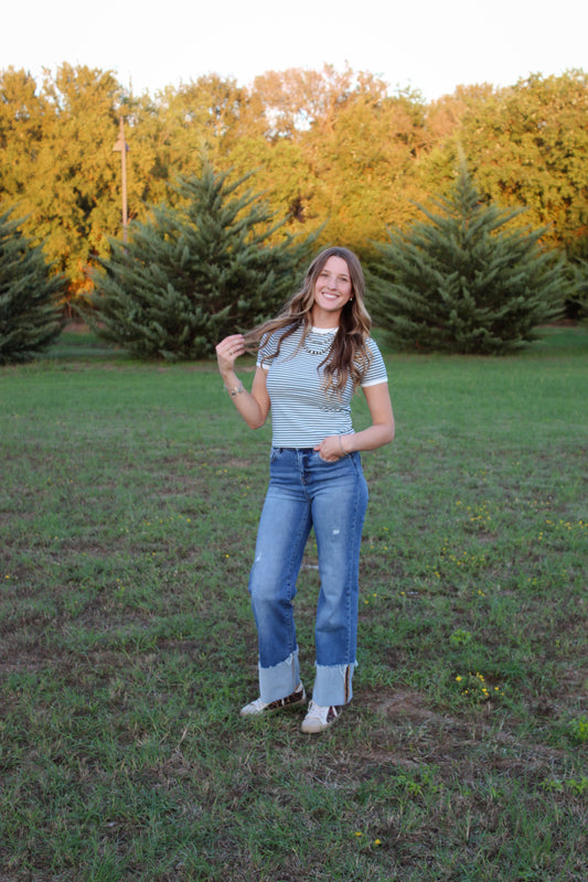 The Blair Striped Tee in Teal