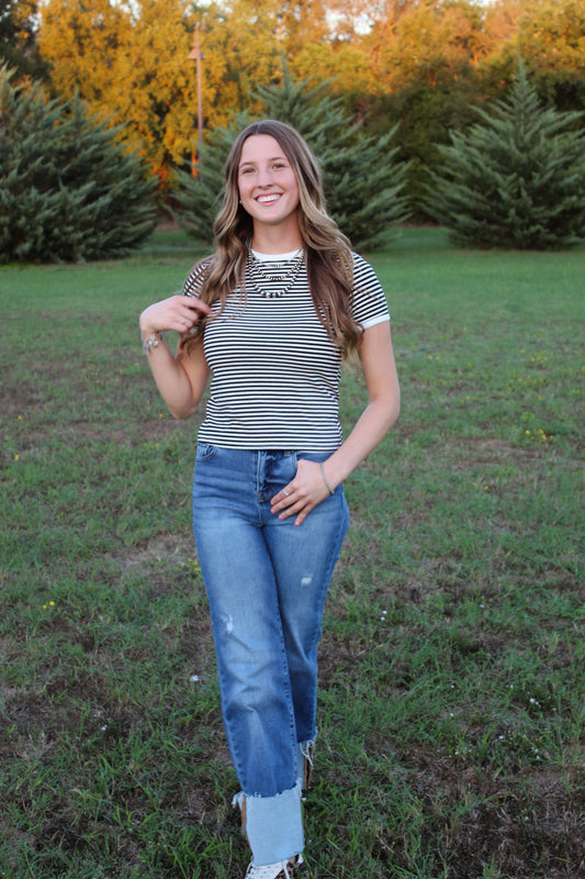 The Blair Striped Tee in Black