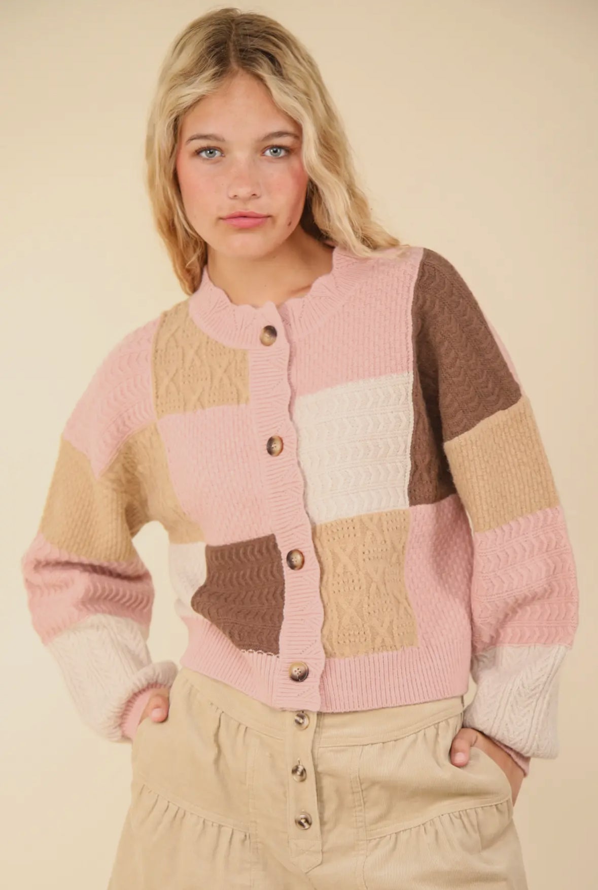 Coffee Date Color Block Cardigan