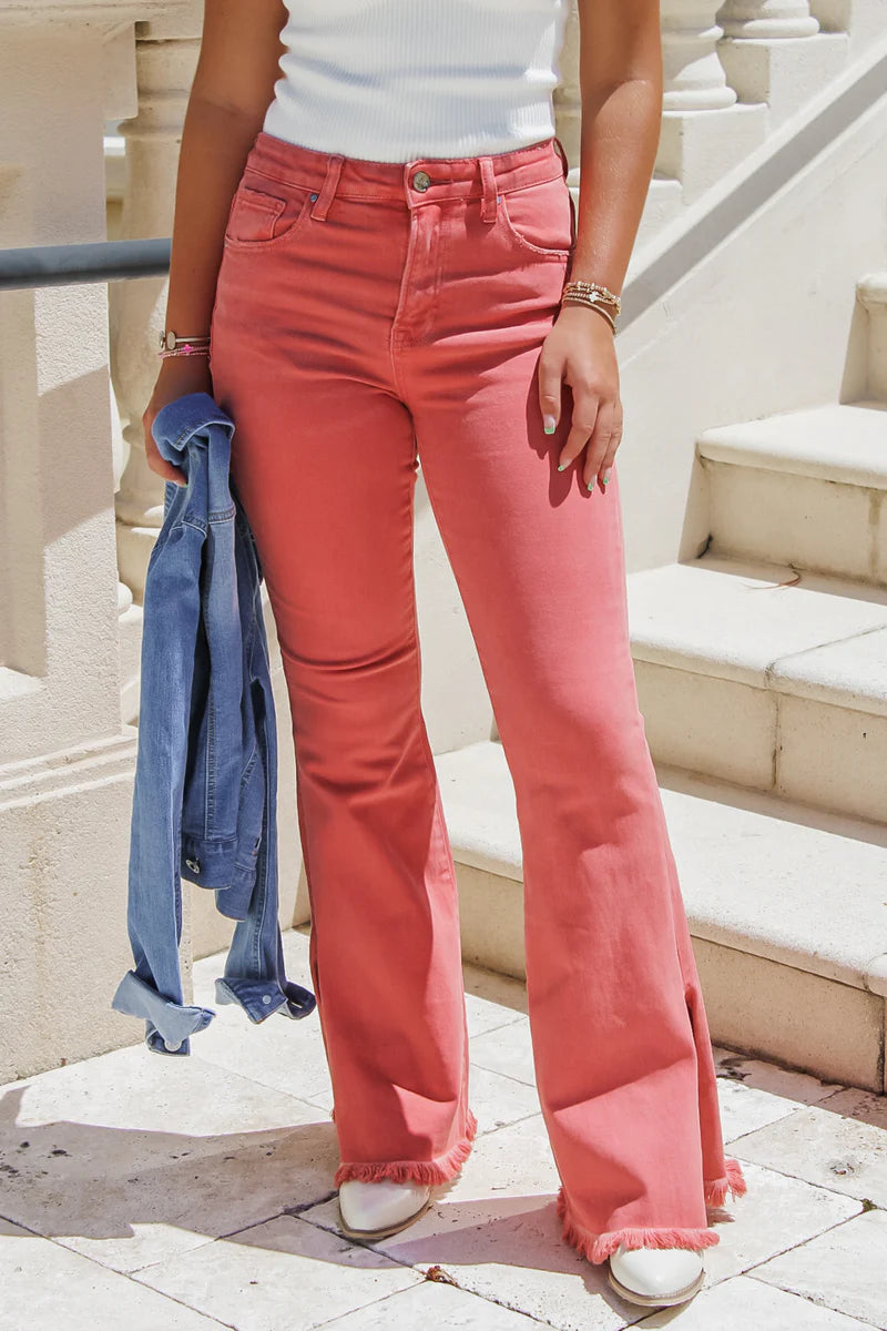 RISEN Peach Blossom High Rise Flare Jeans