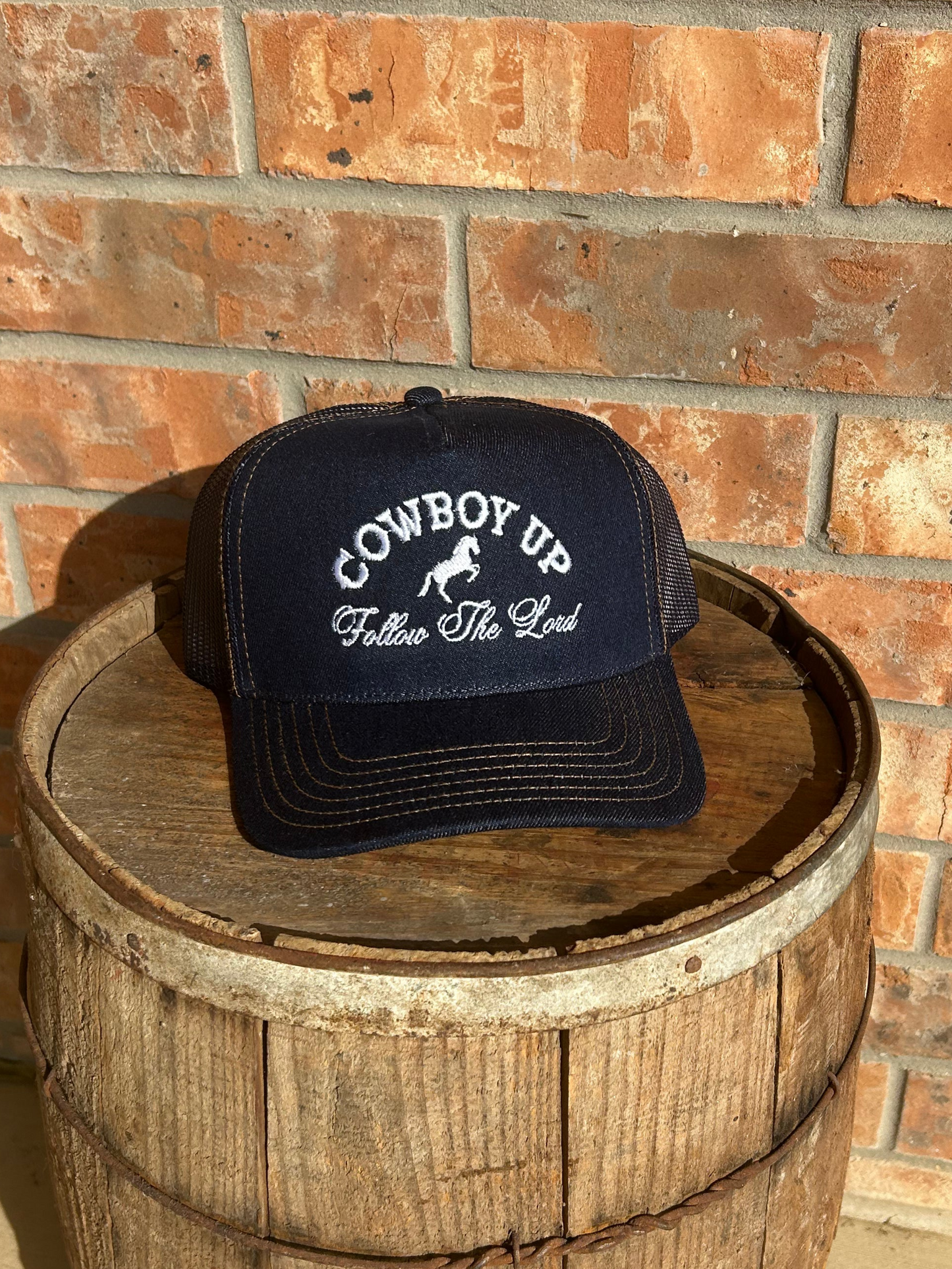 The Cowboy Up Follow The Lord Denim Hat