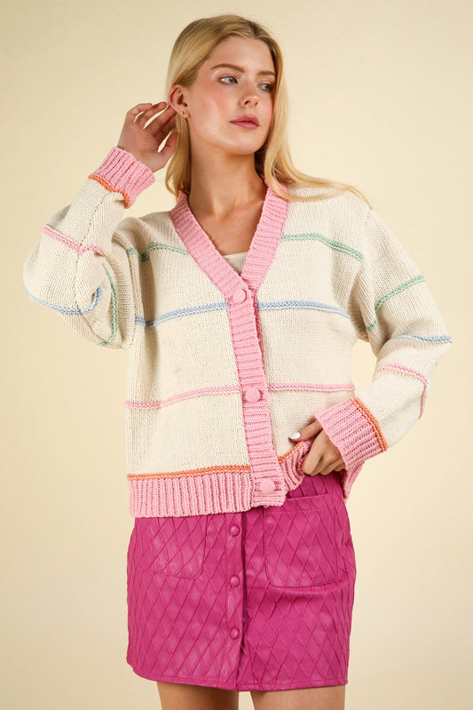 Pastel Stripe Button-Down Cardigan