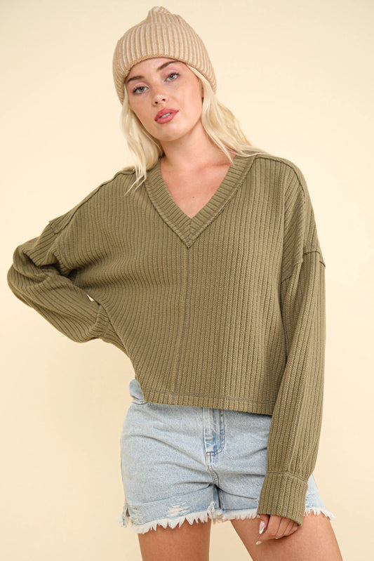 Olive Ribbed Pullover