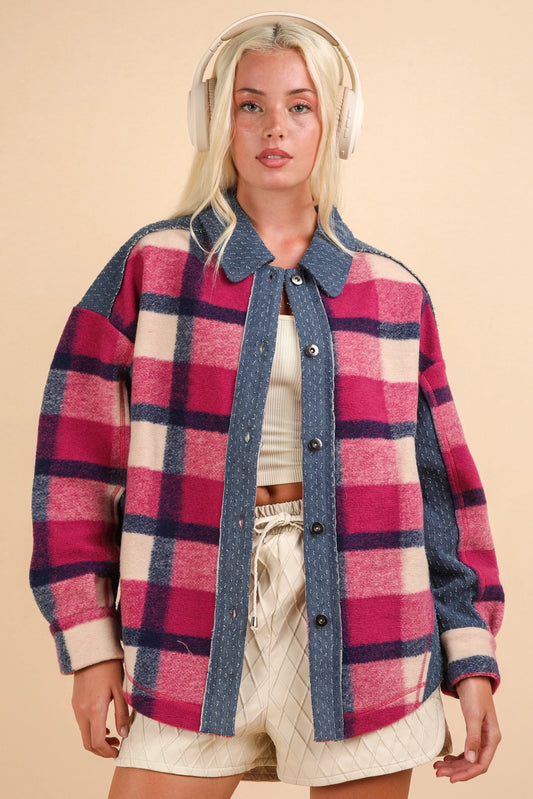 Plaid Denim-Trim Shacket