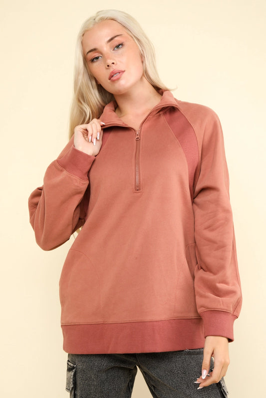 Mauve Oversized Half-Zip Pullover