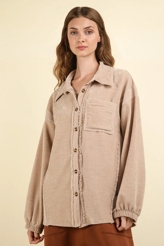 Relaxed Frayed-Edge Shacket