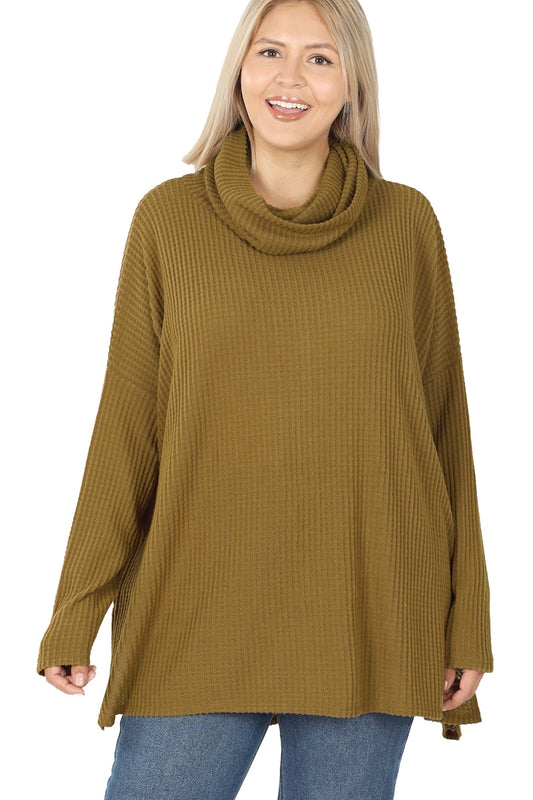 Olive Waffle Knit Top